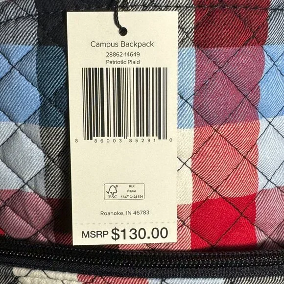 Vera Bradley Campus Backpack Patriotic Plaid NWT Bags
